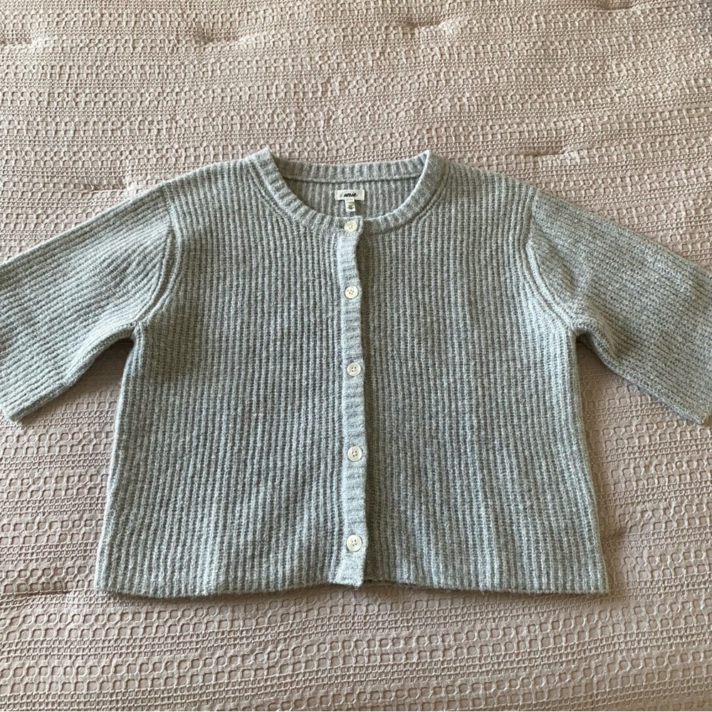 Aerie Unreal Short Sleeve Cardigan Gray XS